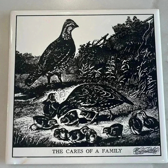 Vintage Currier & Ives Ceramic Trivets Set of 3 (Black/White 6x6 Tiles - Picture 3 of 10